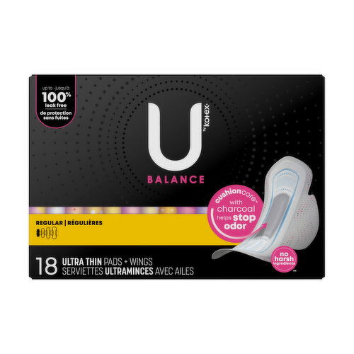 U by Kotex Balance Ultra Thin Pads with Wings Regular Absorbency
