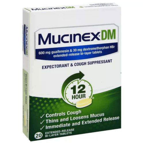 Mucinex Dm Expectorant & Cough Suppressant, 12 Hour, Extended-Release Bi-Layer Tablets