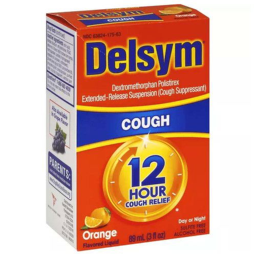 Delsym Cough Suppressant Liquid, 12 Hour Cough Relief, Orange Flavored