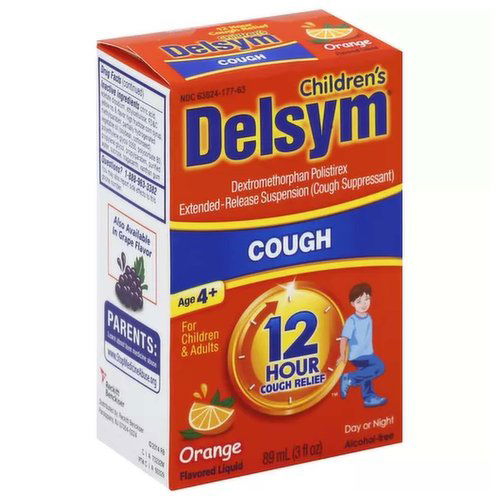 Delsym Children'S Cough Suppressant Liquid, 12 Hour Relief Day Or Night, Orange Flavored