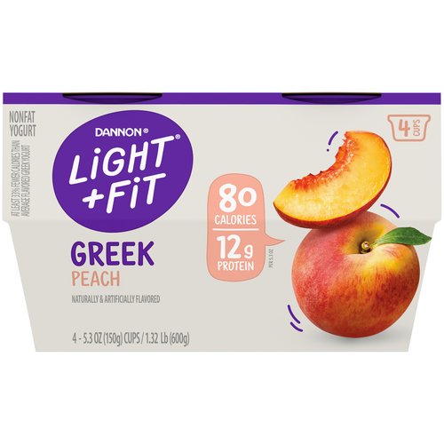 Light + Fit Nonfat Greek Yogurt, Peach (Pack of 4)