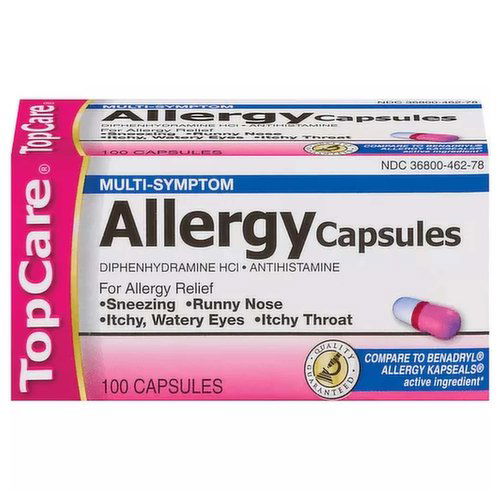 TopCare Allergy Relief Caplets, Antihistamine, 25mg