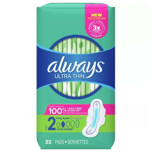 Always Ultra Thin Pads, Flexi-Wings, Long/Super