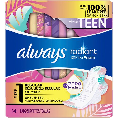 Always Radiant Teen Pads with Wings, Regular