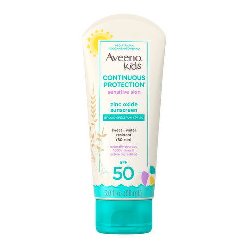 Aveeno Kids Continuous Protection Zinc Oxide Broad Spectrum Sunscreen, SPF 50