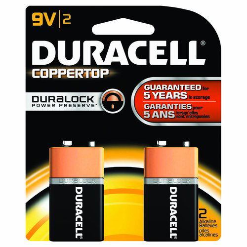 Duracell Coppertop Alkaline Battery, 9V