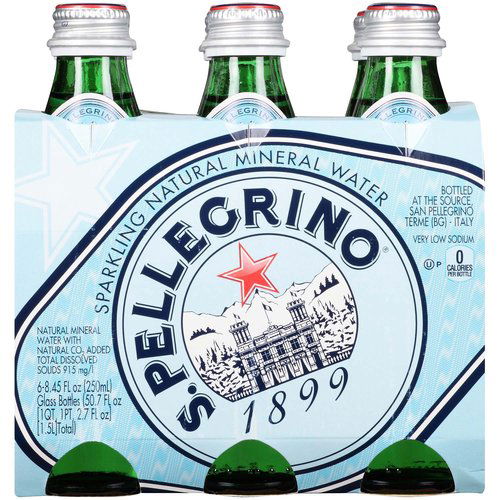 San Pellegrino Sparkling Natural Mineral Water, Bottles (Pack of 6)