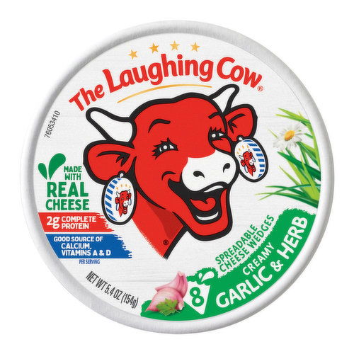 The Laughing Cow Creamy Garlic & Herb Spreadable Cheese Wedges, 8 count