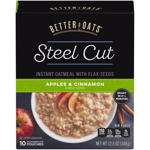 Better Oats Steel Cut Instant Oatmeal with Flax Seeds, Apples & Cinnamon 