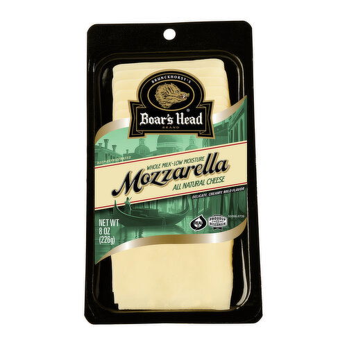 Boar's Head Whole Milk Low Moisture Mozzarella Cheese, Pre-Sliced