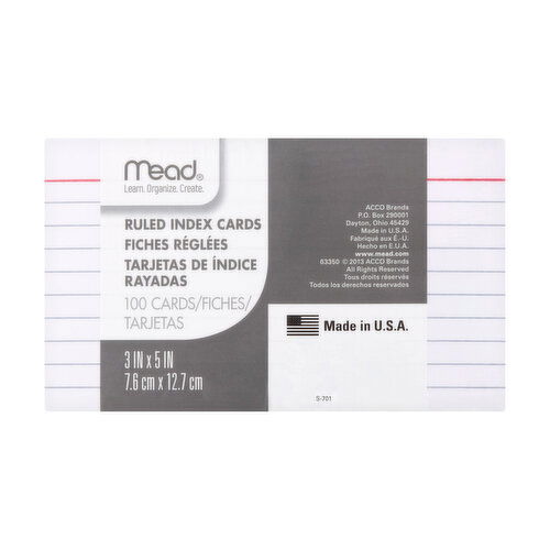 Mead Index Cards, 3 X 5 Inch, Ruled