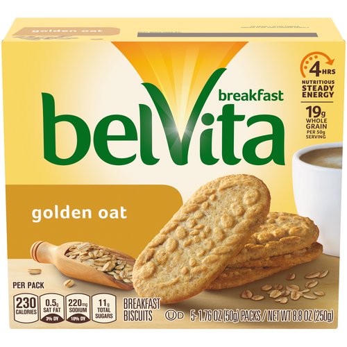 belVita Golden Oat Breakfast Biscuits, 5 Packs (4 Biscuits Per Pack)