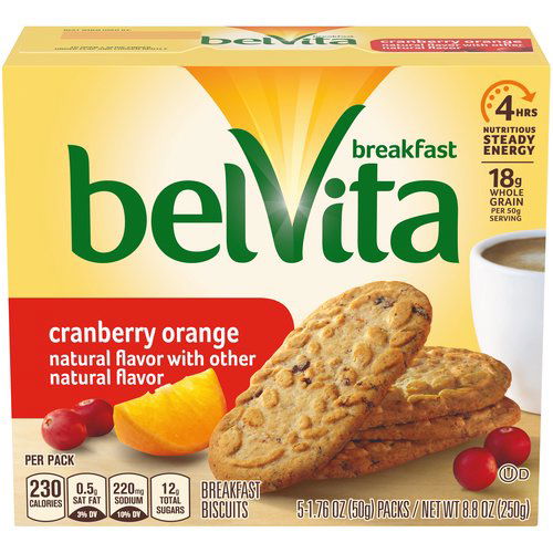 belVita Cranberry Orange Breakfast Biscuits, 5 Packs (4 Biscuits Per Pack)