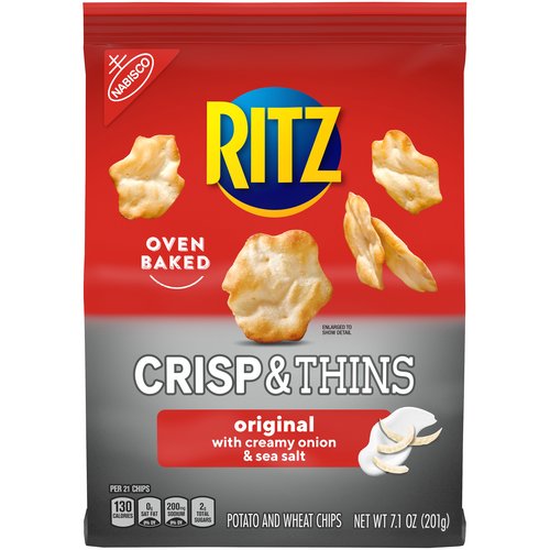 RITZ Crisp and Thins Original with Creamy Onion and Sea Salt, 7.1 oz