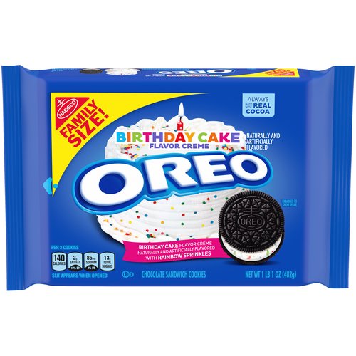 OREO Chocolate Sandwich Cookies, Birthday Cake Flavored Creme, Family Size Pack