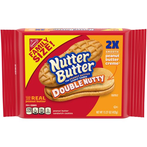 Nutter Butter Double Nutty Peanut Butter Sandwich Cookies, Family Size, 15.27 oz