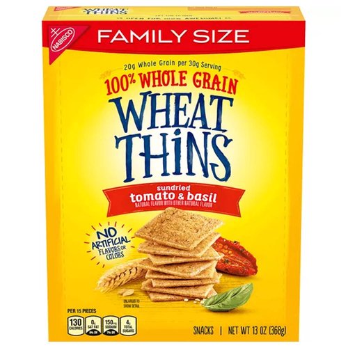 Wheat Thins Crackers, Sundried Tomato & Basil Flavor, 1 Family Size Box (13 oz.)