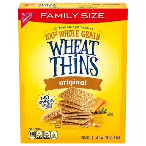 Wheat Thins Original Whole Grain Wheat Crackers, Family Size, 14 oz