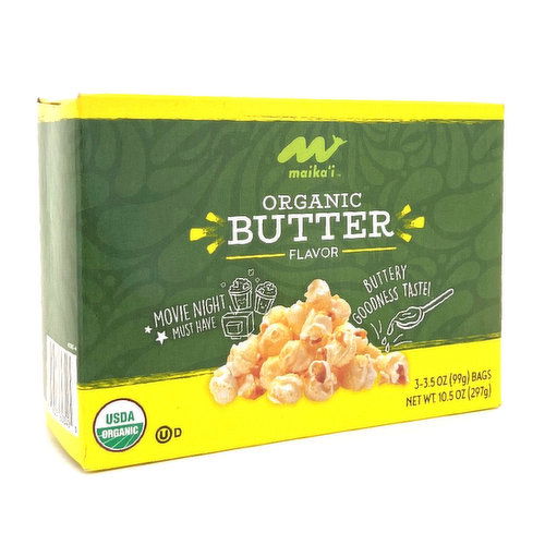 Maika`i Organic Microwave Popcorn, Butter