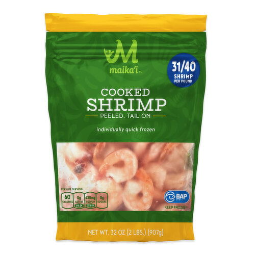 Maika`i Shrimp, 31/40 Cooked, Peeled, Tail-On