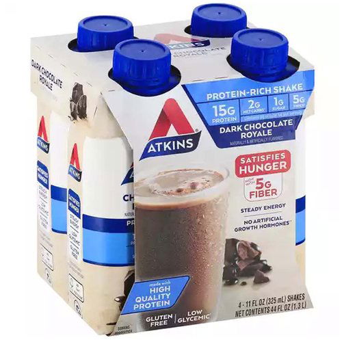 Atkins Protein Rich Shakes, Dark Chocolate Royal (Pack of 4)