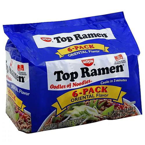 Nissin Top Ramen, Soy Sauce Flavor Noodle Soup (Pack of 6)