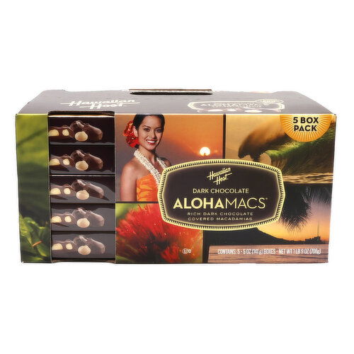 Hawaiian Host Alohamacs Dark Chocolate, 5 Box Pack