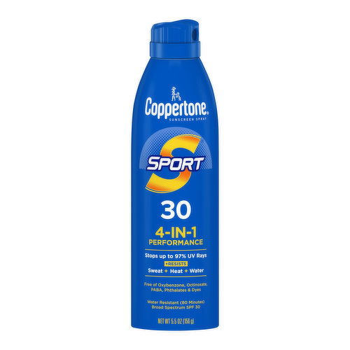 Coppertone Sport 4-in-1 Performance Broad Spectrum Sunscreen Spray, SPF 30