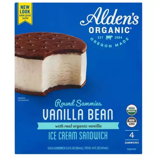 Alden's Organic Ice Cream Sandwiches, Vanilla Bean