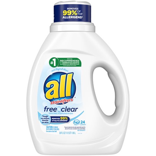 All Liquid Laundry Detergent with Stain lifters, Free Clear 