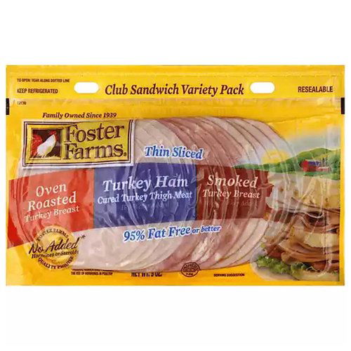 Foster Farms Club Sandwich, Variety Pack, Thin Sliced