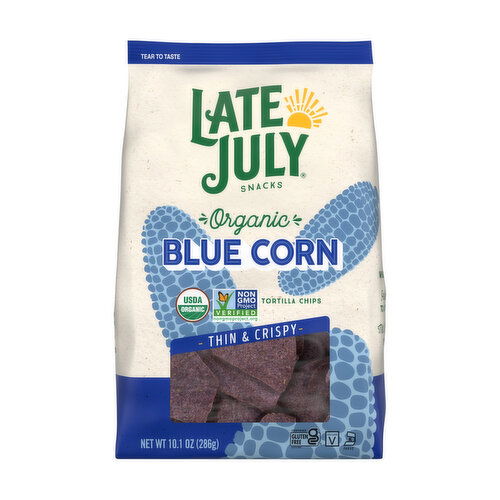 Late July Thin and Crispy Organic Tortilla Chips, Blue Corn