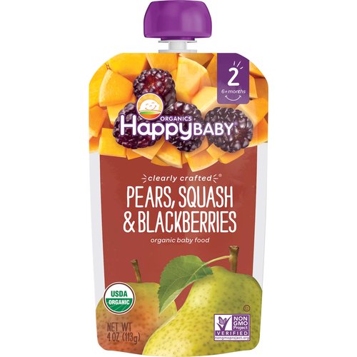 Happy Baby Organic Baby Food, Pears, Squash & Blackberry, Stage 2