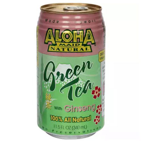 Aloha Maid Green Tea with Ginseng, Cans (Pack of 6)