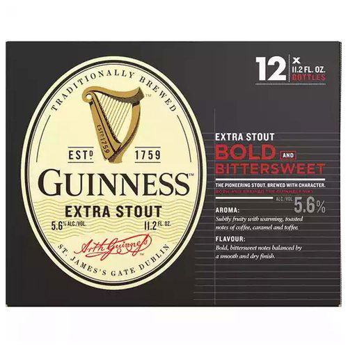 Guinness Extra Stout, Bottles (Pack of 12)