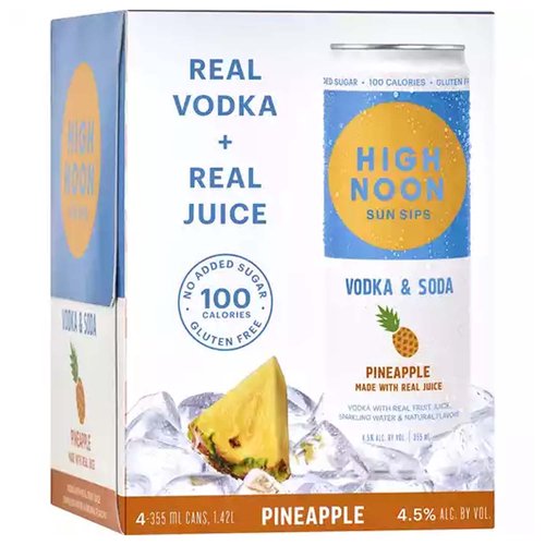 High Noon Hard Seltzer Vodka & Soda, Pineapple, Cans (4-Pack)