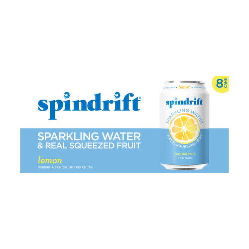 Spindrift Lemon Unsweetened Sparkling Water, 8-count