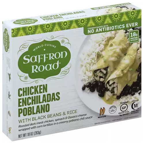 Saffron Road Chicken Enchiladas Poblano with Black Beans & Rice