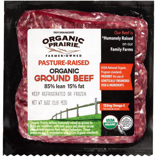 Organic Prairie Ground Beef, 85% Lean, Pasture-Raised