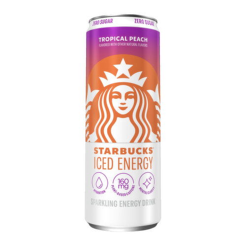 Starbucks Iced Energy Zero Sugar Sparkling Energy Drink, Tropical Peach