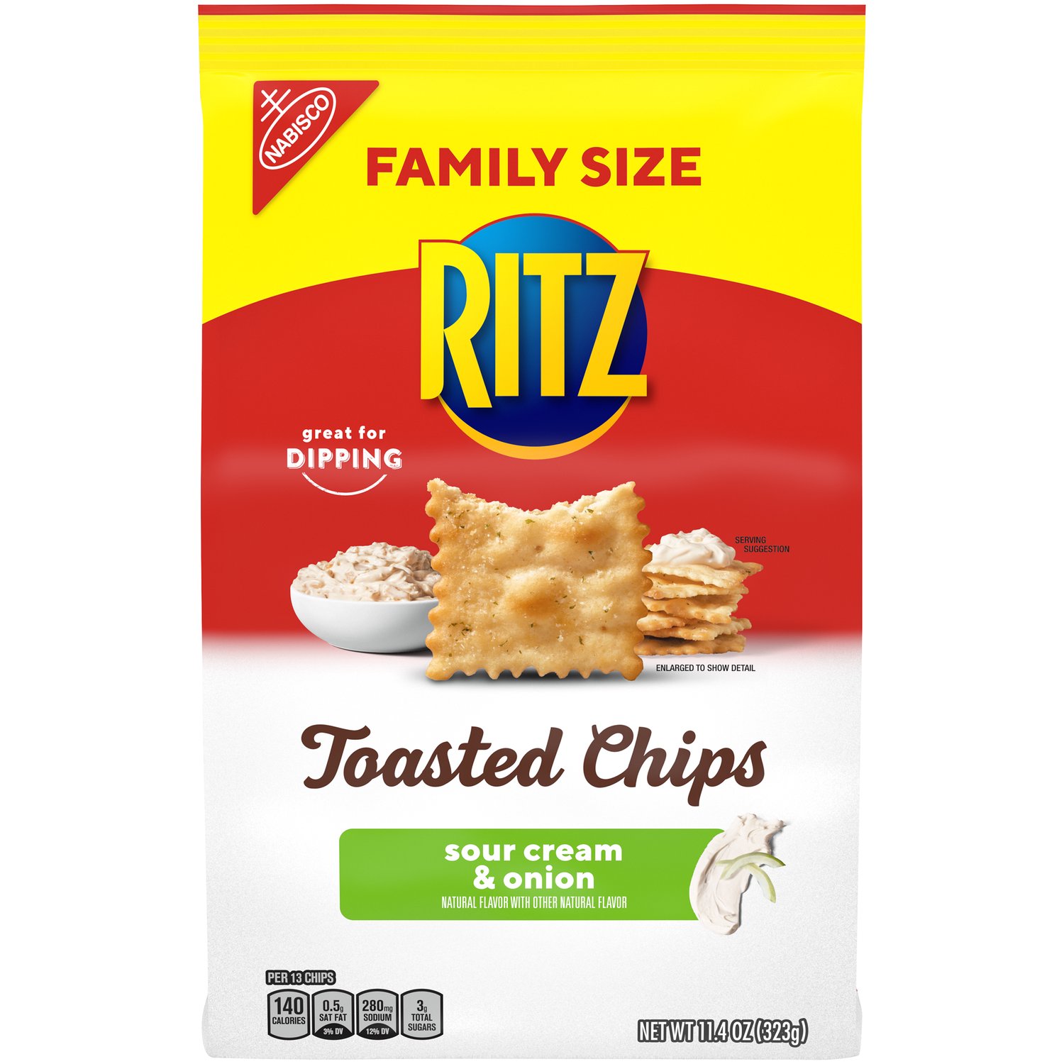 RITZ Toasted Chips Sour Cream and Onion, Family Size, 11.4