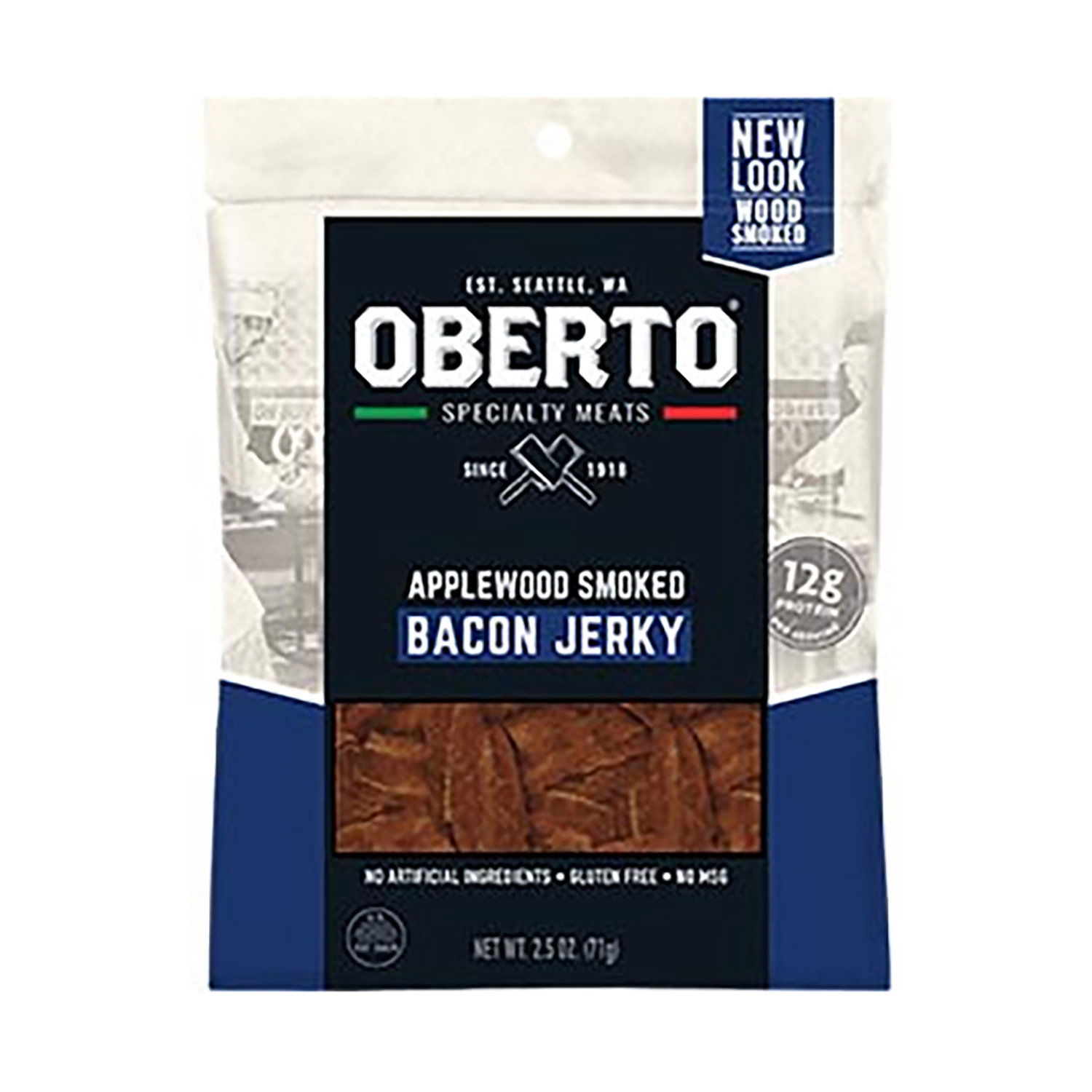 oberto specialty meats applewood smoked bacon jerky 2.5 ounce