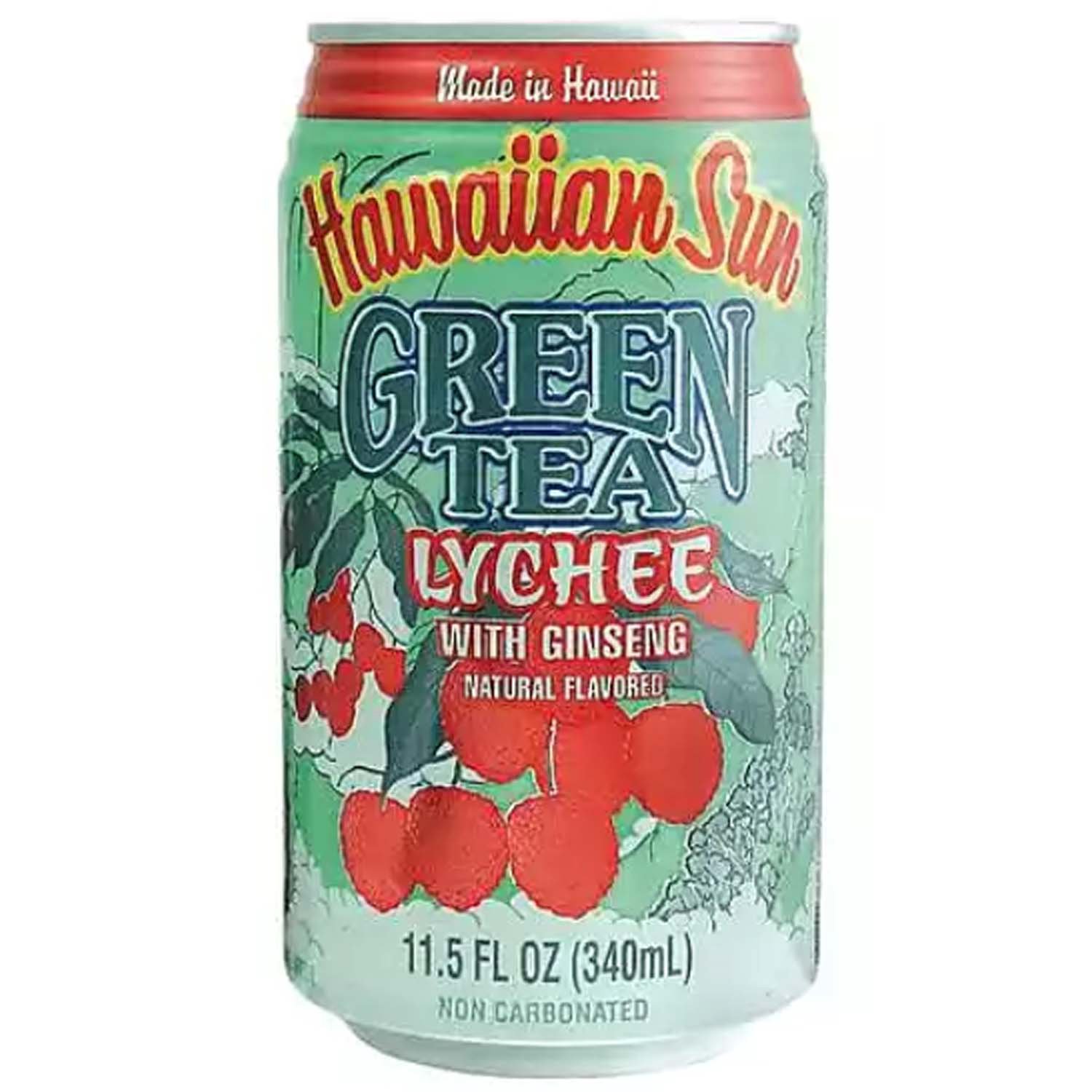 Hawaiian Sun Green Tea Lychee with Ginseng, Cans (Pack of 6