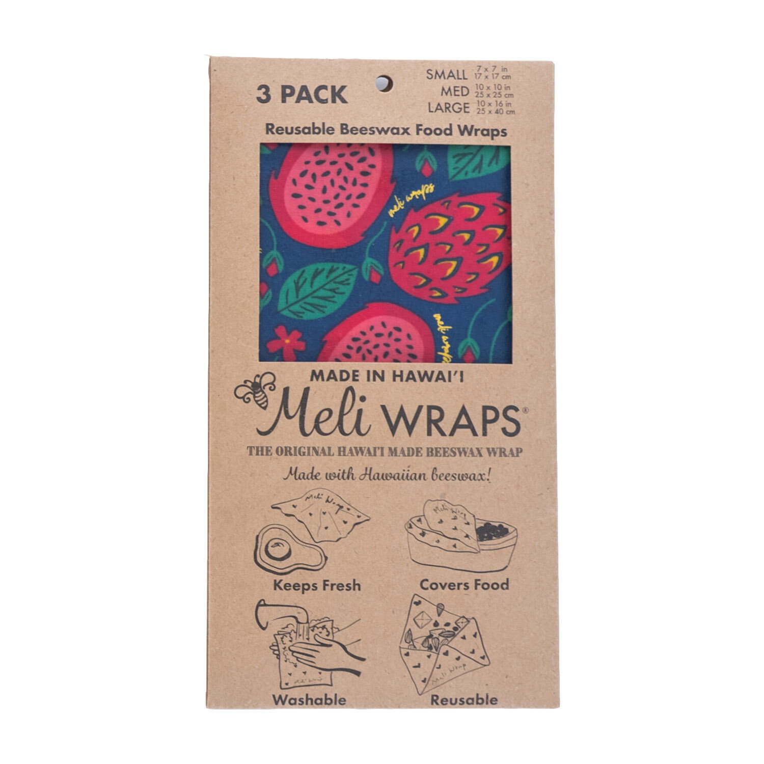 Meli Wraps Beeswax Food Wraps Dragonfruit 3pk - Foodland